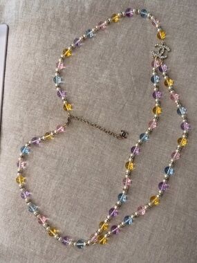 CHANEL Pastel Multi-Bead Double Strand Belt with CC Charm